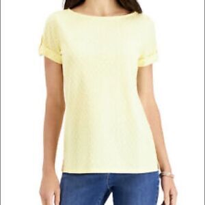 Charter Club Petite Eyelet Boat Neck Top Citron Aura PS NWT